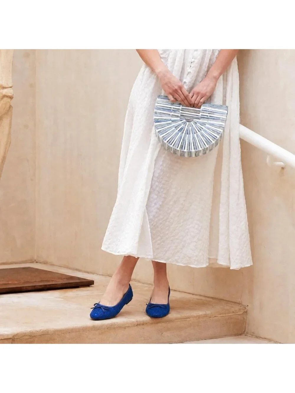 Women' Blue Pointed Toe Ballet Flats Bow Slip-On Comfortable Dress Shoes